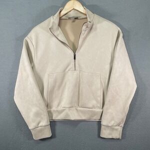 Tahari Womens Beige Suede Quarter Zip Pullover Sweatshirt Top M‎ Medium